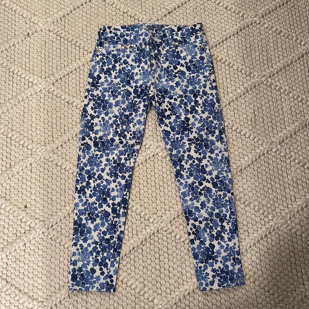 MICHAEL KORS BLUE & WHITE FLORAL SKINNY JEANS